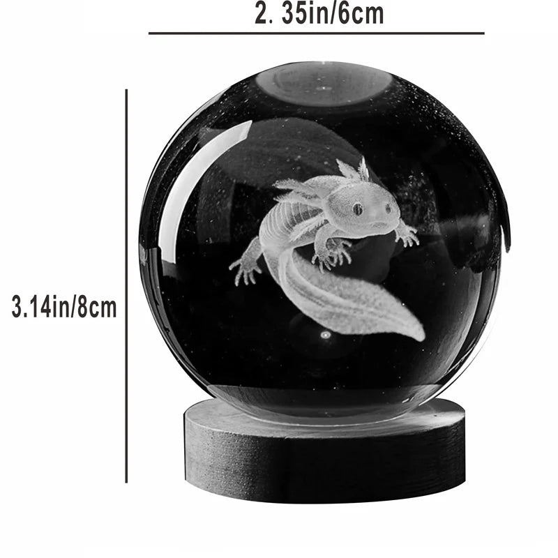 3D Axolotl Crystal Ball Night Light LED Gift Lamp