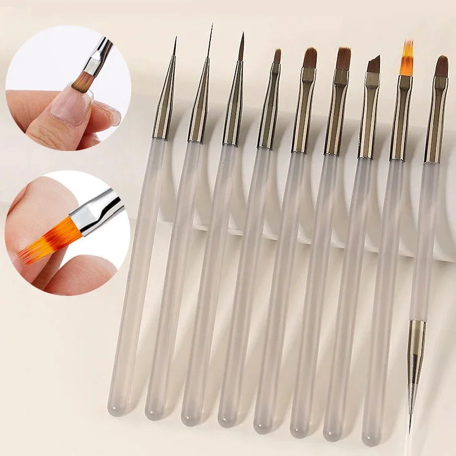 9Pcs UV Gel Acrylic Nail Brush Set 3D Carving Manicure Tools