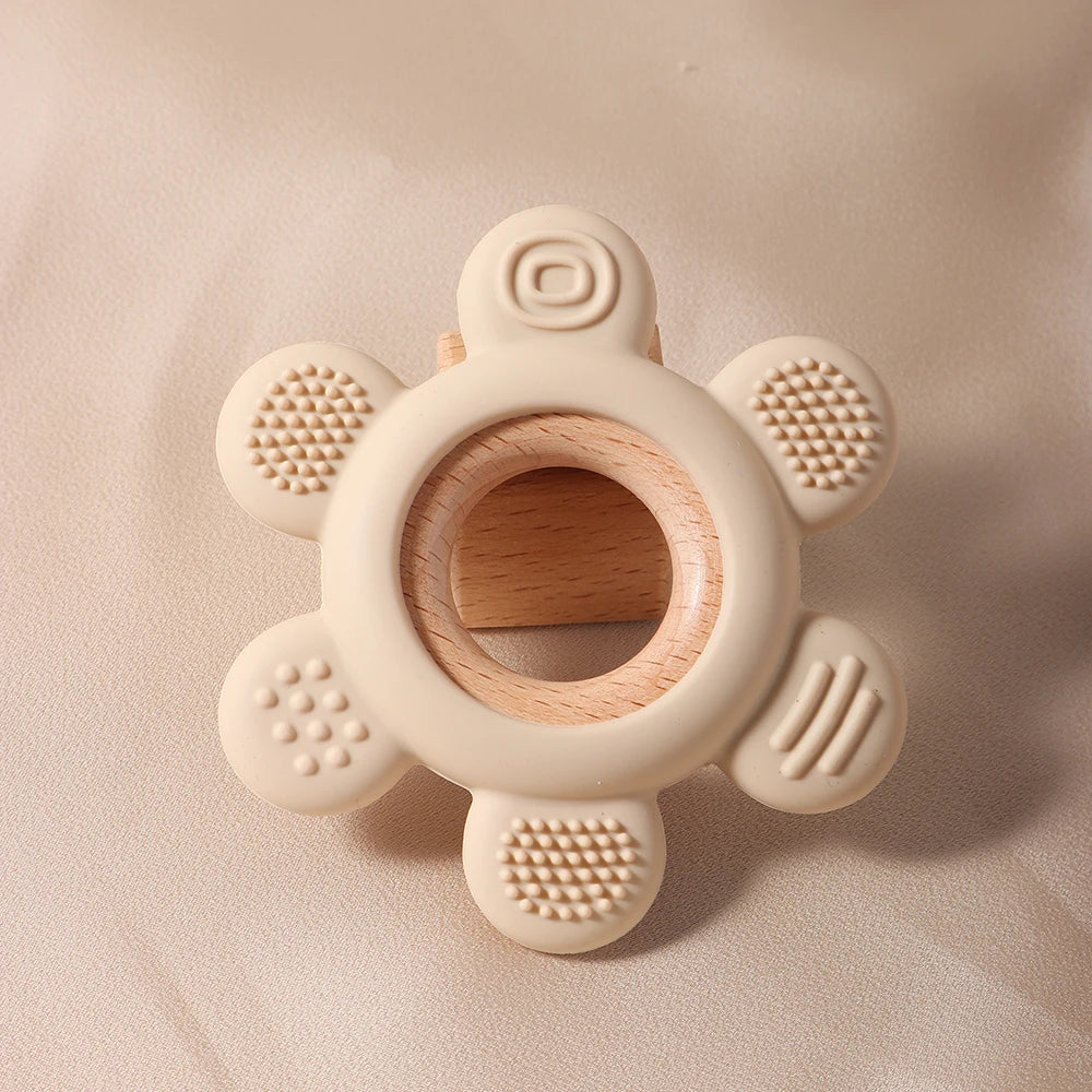 Baby Wooden Flower Teether Food Grade Silicone Toy