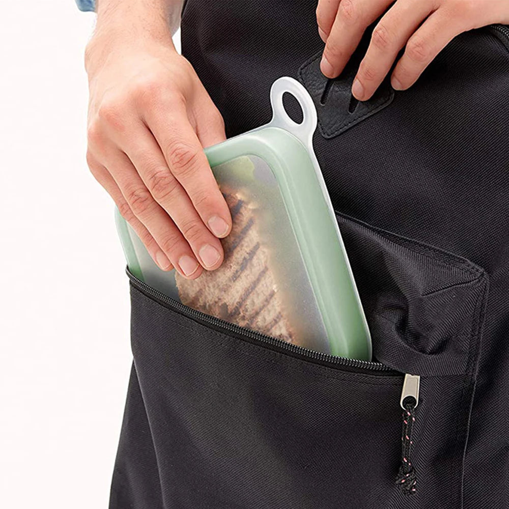 Portable Silicone Sandwich Lunch Box Bento Snack Container with Handle