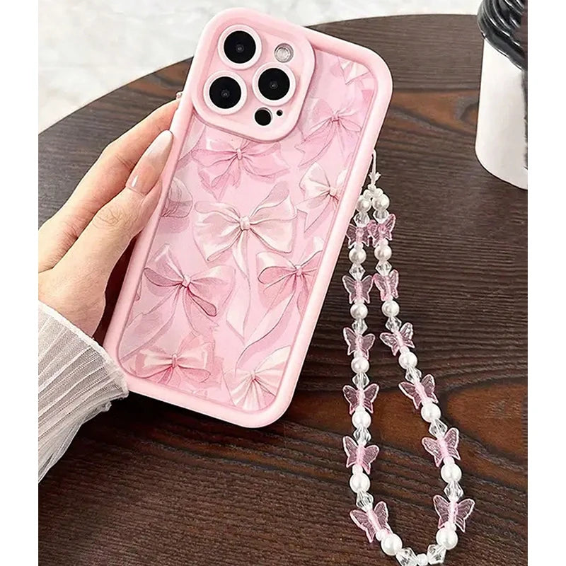 Pink Bow Silicone Case for iPhone 11 12 13 14 15 16 17 Pro Max