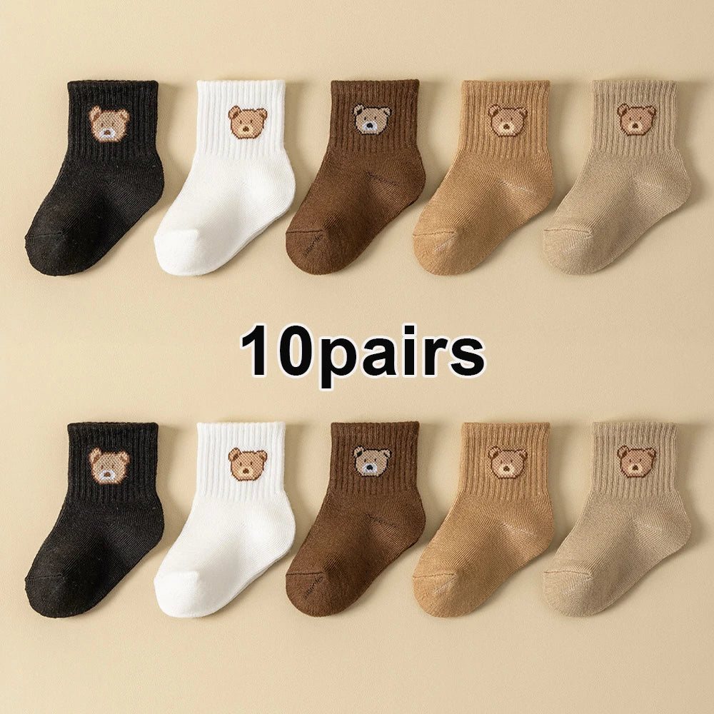 Baby Cartoon Bear Socks 5/10 Pairs Soft Breathable Toddler Socks
