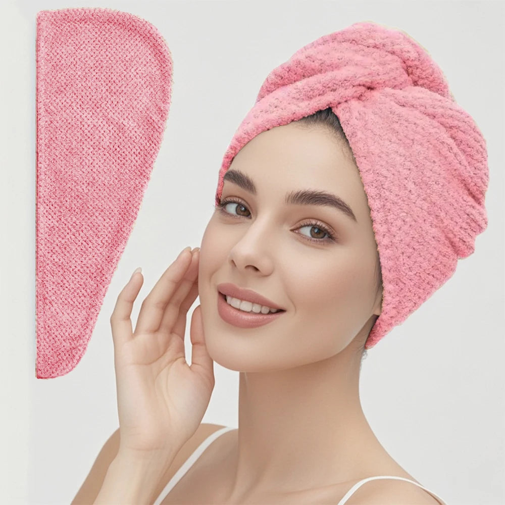 Absorbent Hair Towel Wrap Button Fast Dry Hair Turban for Women