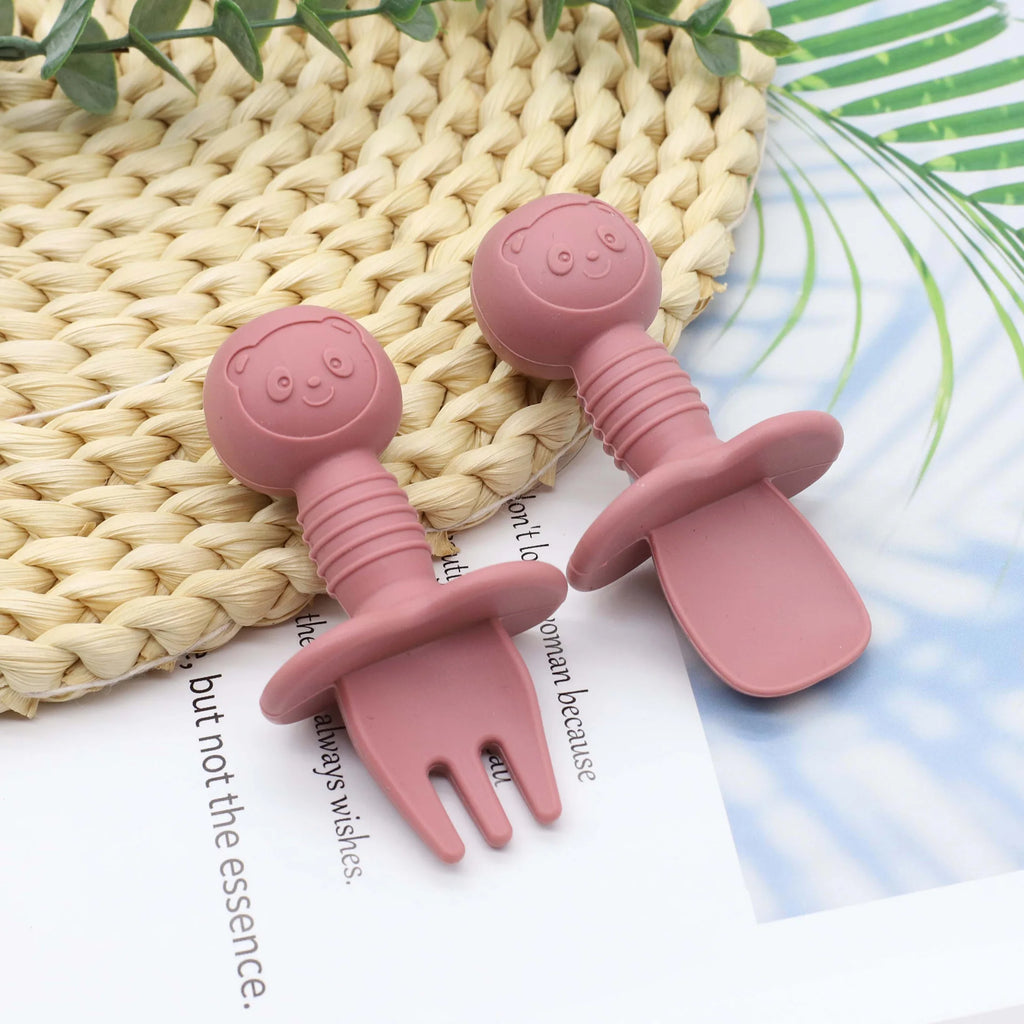 Little Bear Baby Spoon & Fork Set Easy Grip Feeding Utensils