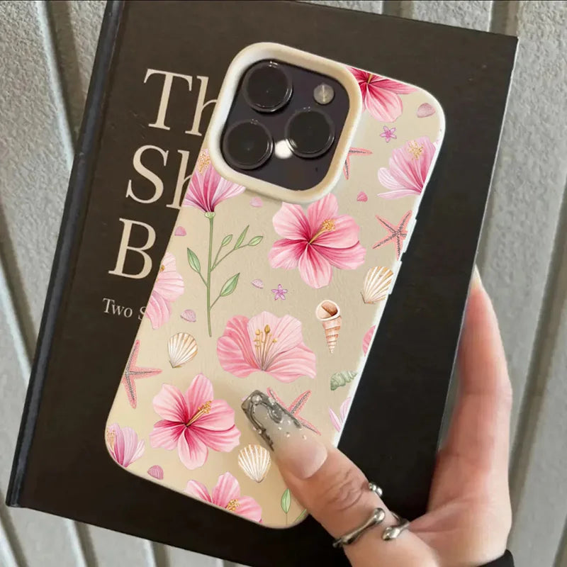 Sweet Lily Flower Litchi Case for iPhone 17 16 15 14 13 Pro Max Cover
