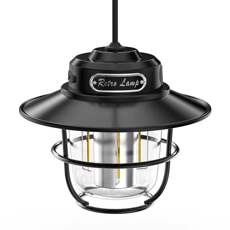 Retro LED Camping Lantern Rechargeable Outdoor Hanging Light