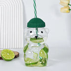 550ml Cartoon Bear Cup with Straw Cute Transparent Coffee & Water Mug