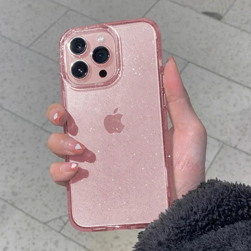 Pink Glitter Bling Clear Case for iPhone 11 12 13 14 15 16 17 Pro Max