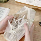 Clear Mesh Pencil Case Portable Standing Pen Holder Organizer