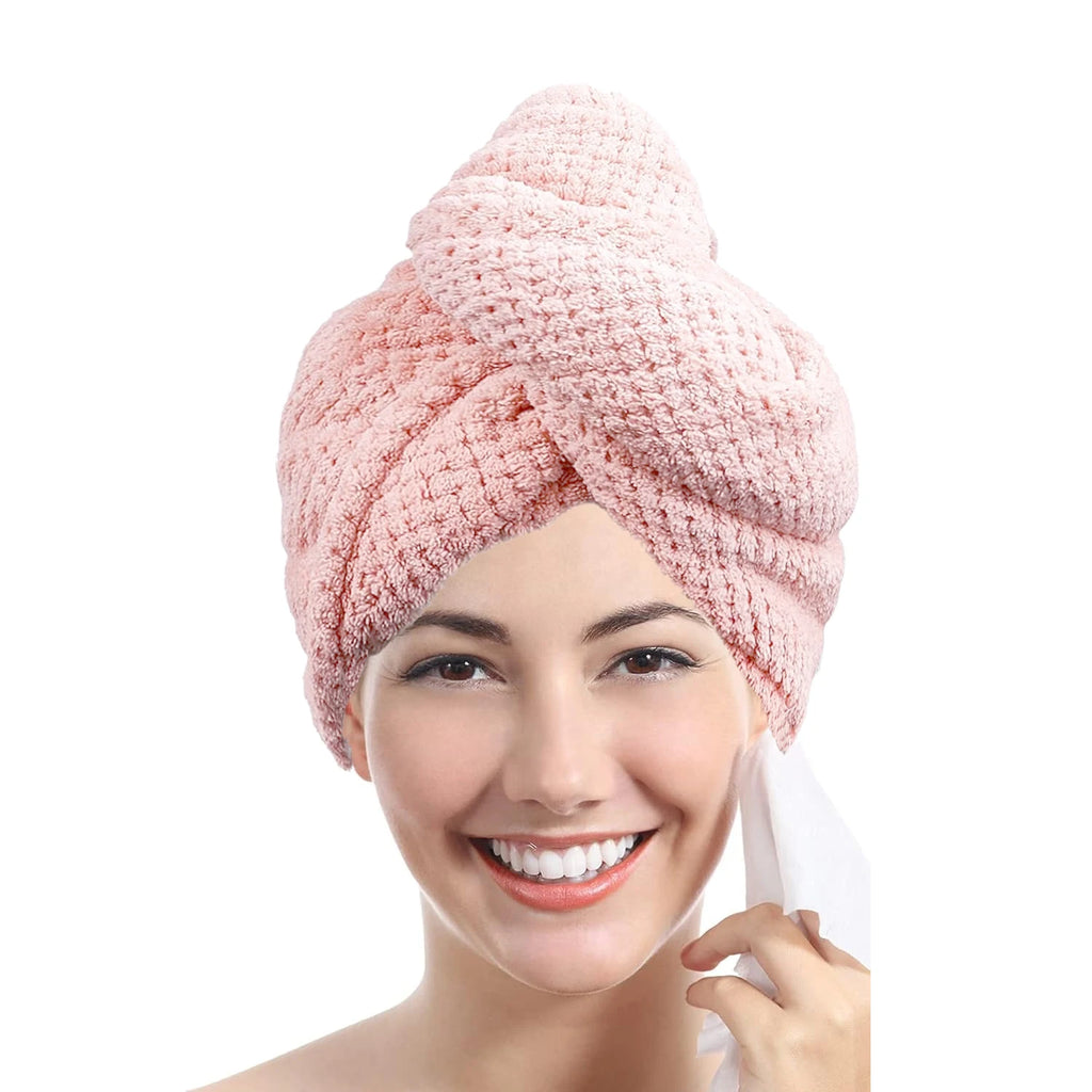 Absorbent Hair Towel Wrap Button Fast Dry Hair Turban for Women