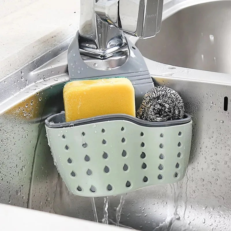 Adjustable Kitchen Sink Holder Faucet Hanging Soap & Sponge Organizer