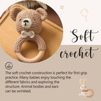 Crochet Bunny Baby Rattle Wooden Teether Toy