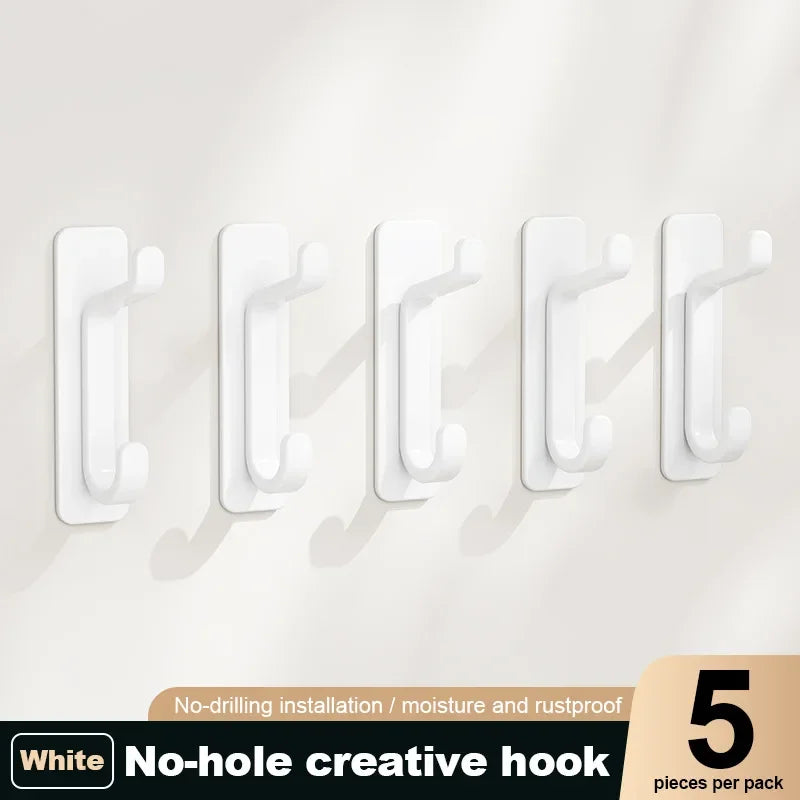 5Pcs Heavy Duty Self-Adhesive Hooks No-Drill Wall Storage Hooks