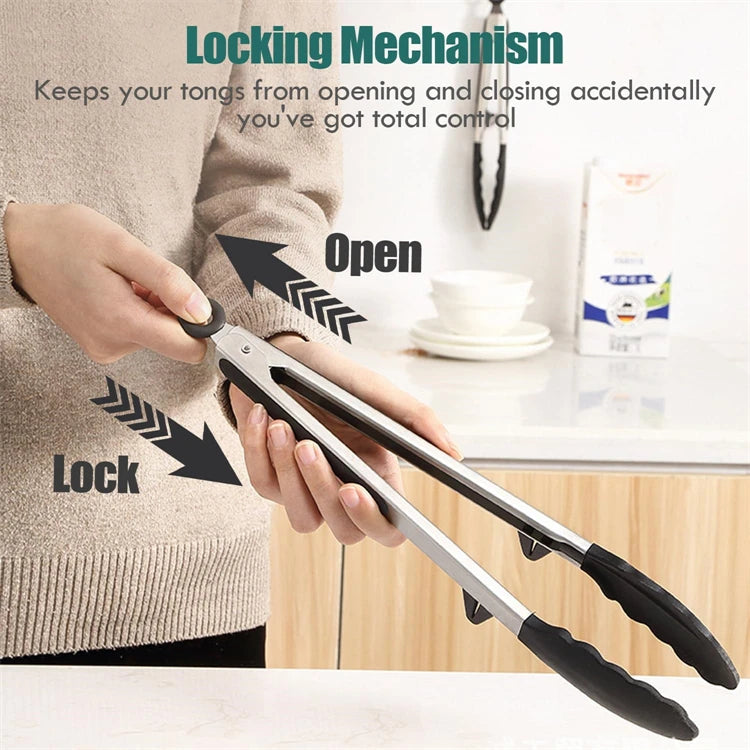 LMETJMA Silicone Kitchen Tongs Non-Stick BBQ, Steak & Pasta Serving Tool