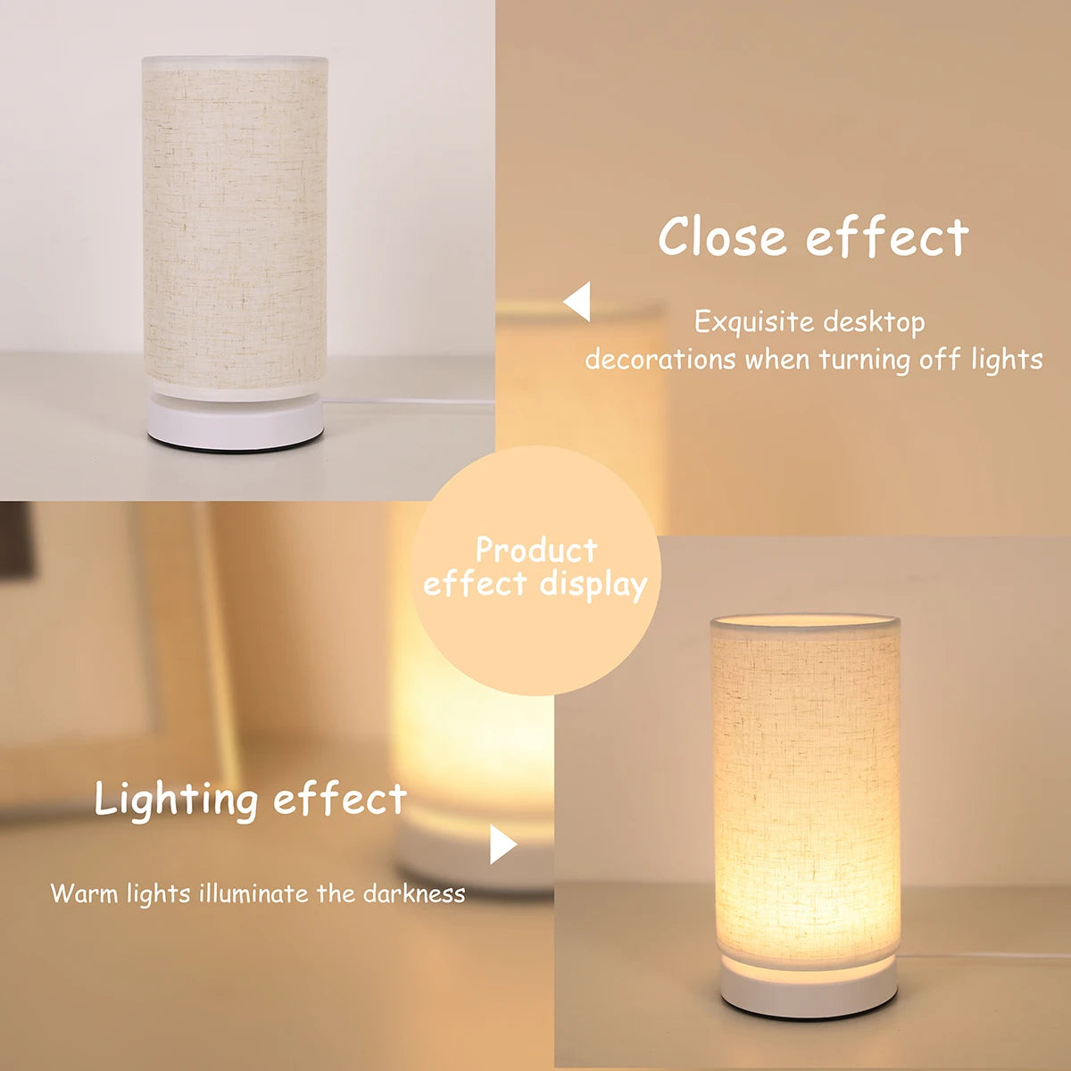 Fabric Cylinder Desk Lamp for Bedroom & Home Lighting