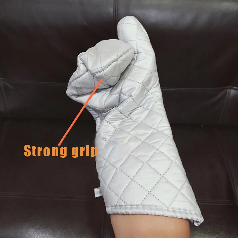 Long Heat Resistant Oven Mitts – Silver Anti-Scald Kitchen Gloves (1 Pair)