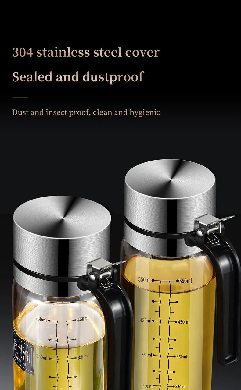 Glass Oil Bottle & Seasoning Set Leakproof Soy Sauce & Vinegar Pot