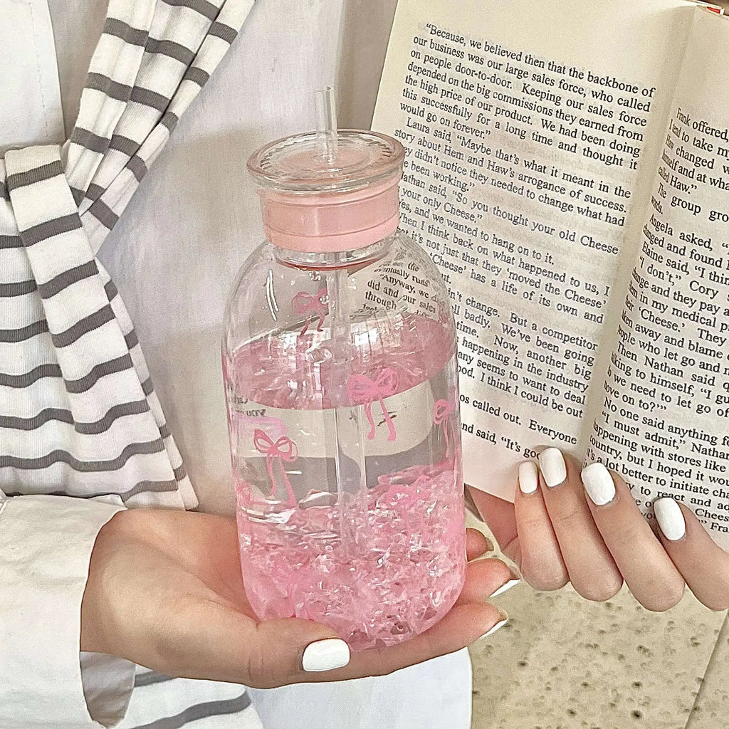 600ml Cute Bow Water Bottle Leak Proof Portable Drink Cup