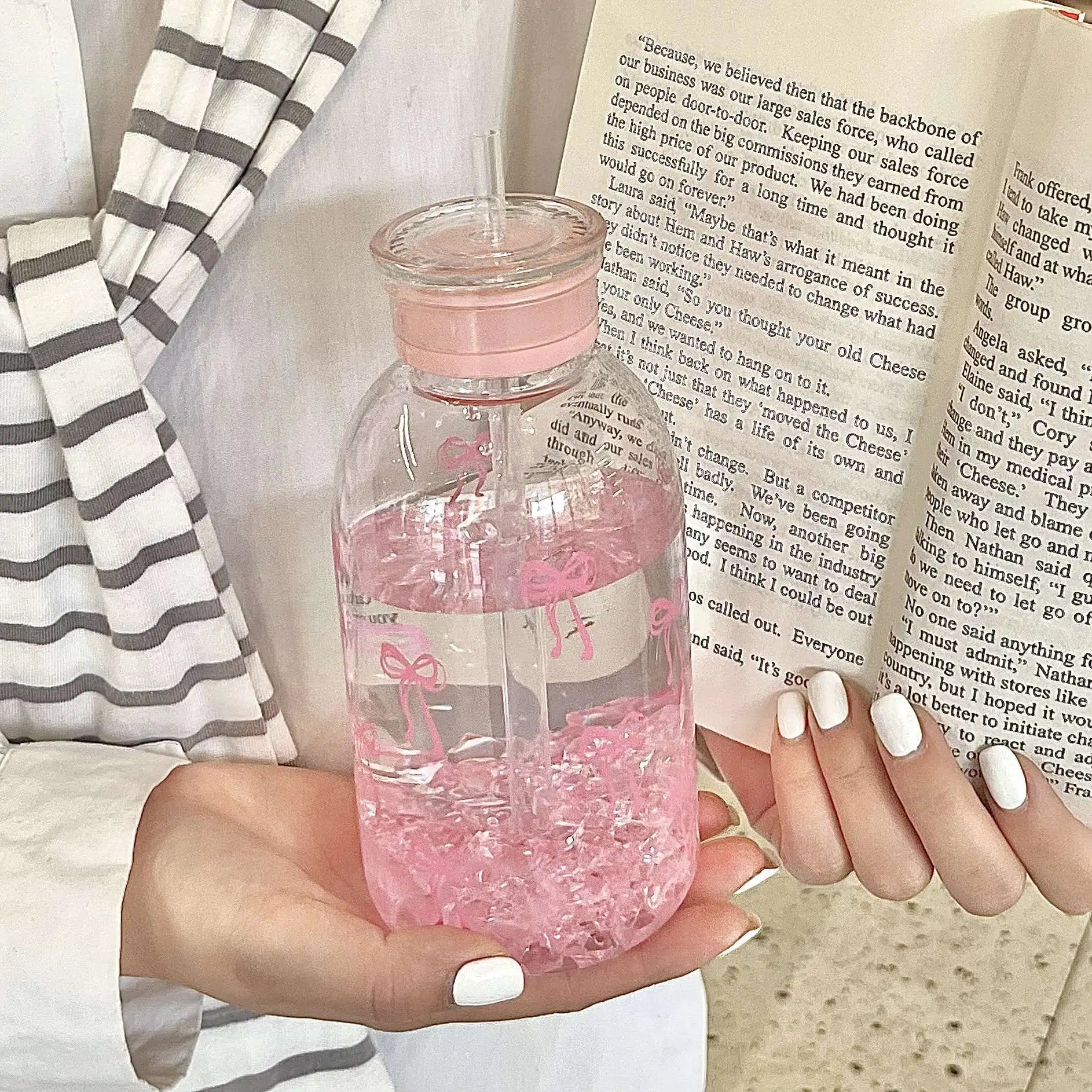 600ml Cute Bow Water Bottle Leak Proof Portable Drink Cup