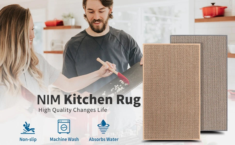 Washable Faux Sisal Kitchen Rug Non-Slip Rubber Back Runner Mat