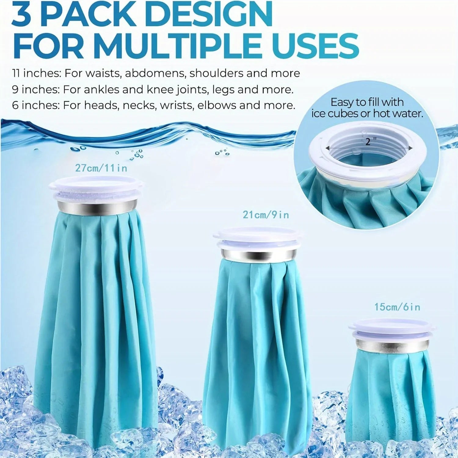 Reusable Ice Bag 3 Pack Design Multiple Uses Hot Cold Therapy