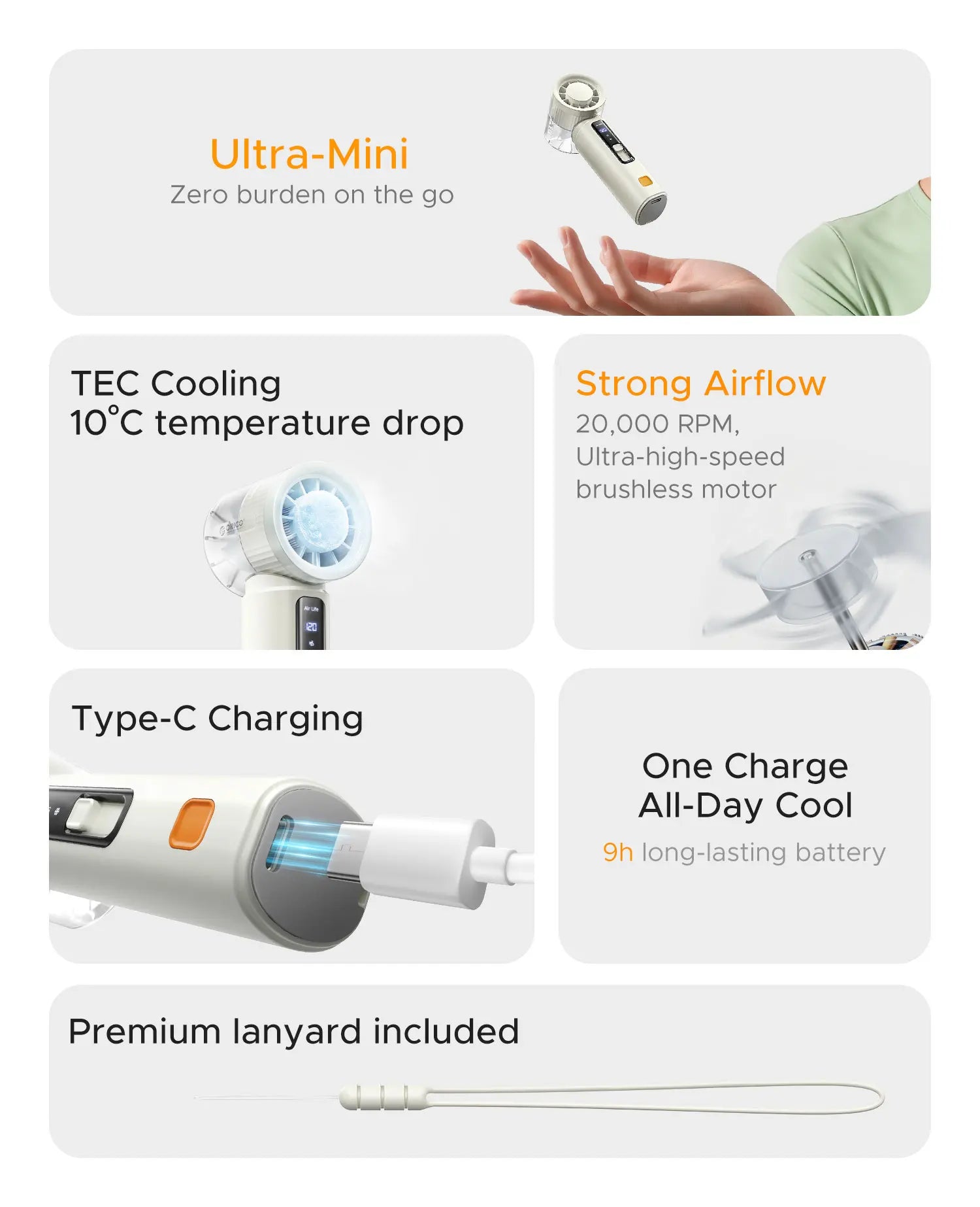 ORICO 3000mAh Portable Fan UK High-Speed Foldable Cooling Fan