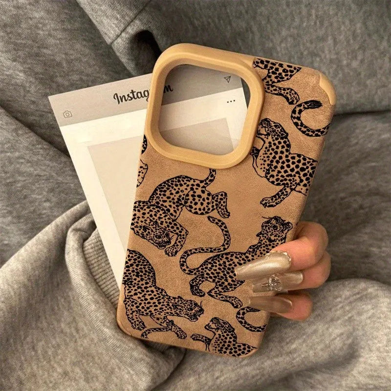 Vivid Leopard Leather Phone Case for iPhone 17 16 15 14 Pro Max Cover