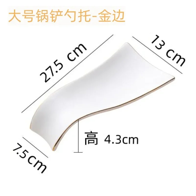 Luxury Ceramic Spoon Rest Gold Utensil Holder