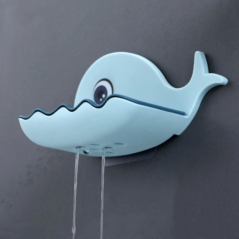 Cartoon Whale Soap Box – Wall Mounted Drain Soap Holder for Bathroom & Kitchen