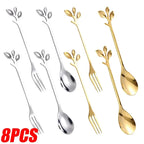 Leaf Coffee Spoon Set Stainless Steel – Gold & Silver Dessert Stirring Spoons
