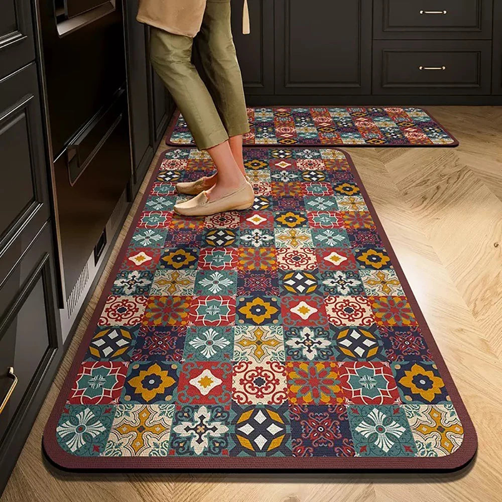 Kitchen Mat Absorbent Printed Rug Non-Slip Long Floor Carpet
