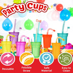 Neon Sipper Cups Reusable Spill Proof Cups with Lid & Straw