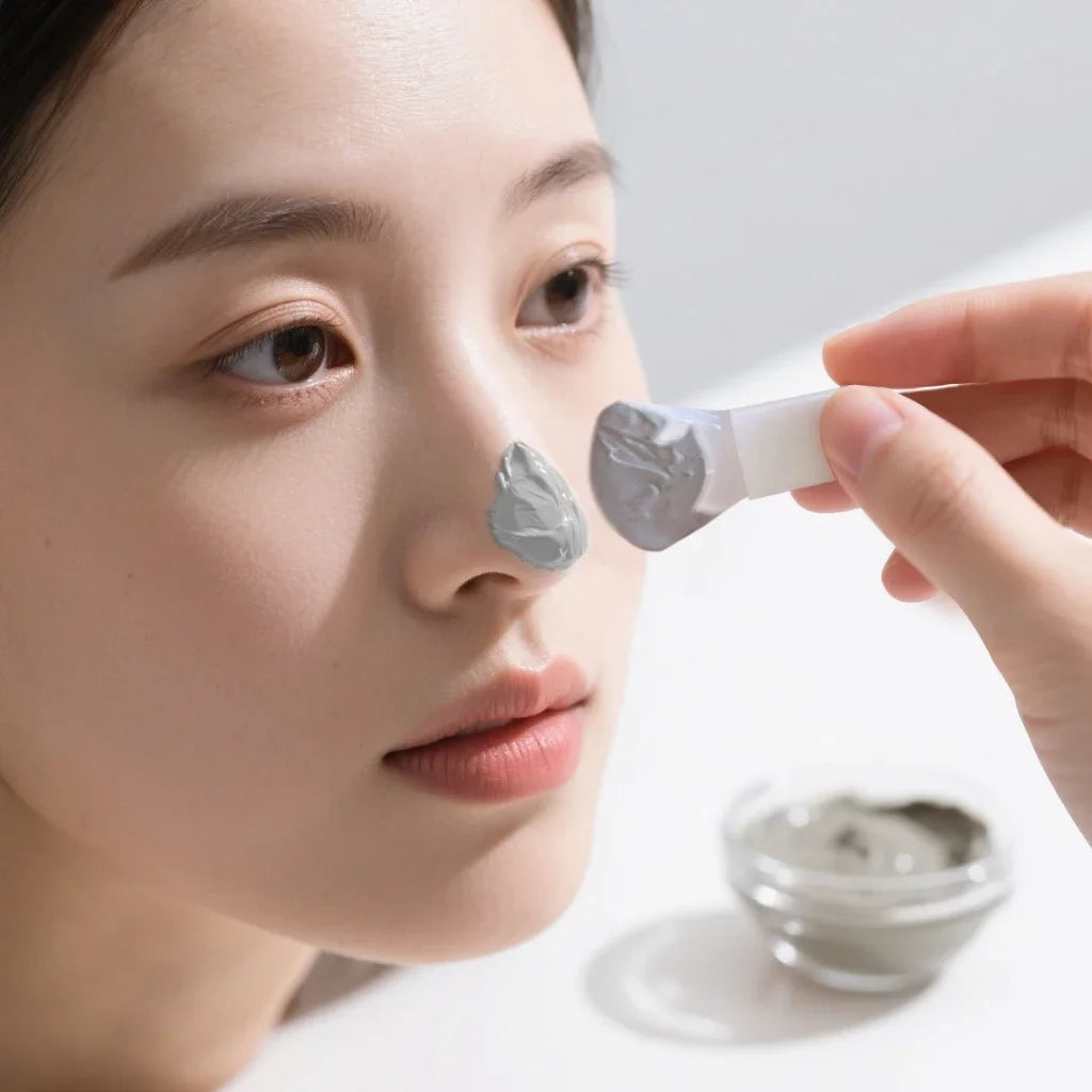 Woman Applying Face Mask with Professional Silicone Brush Tool