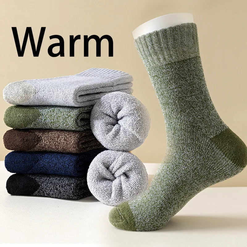 5 Pairs Merino Wool Thermal Socks Men Thick Warm Hiking Winter