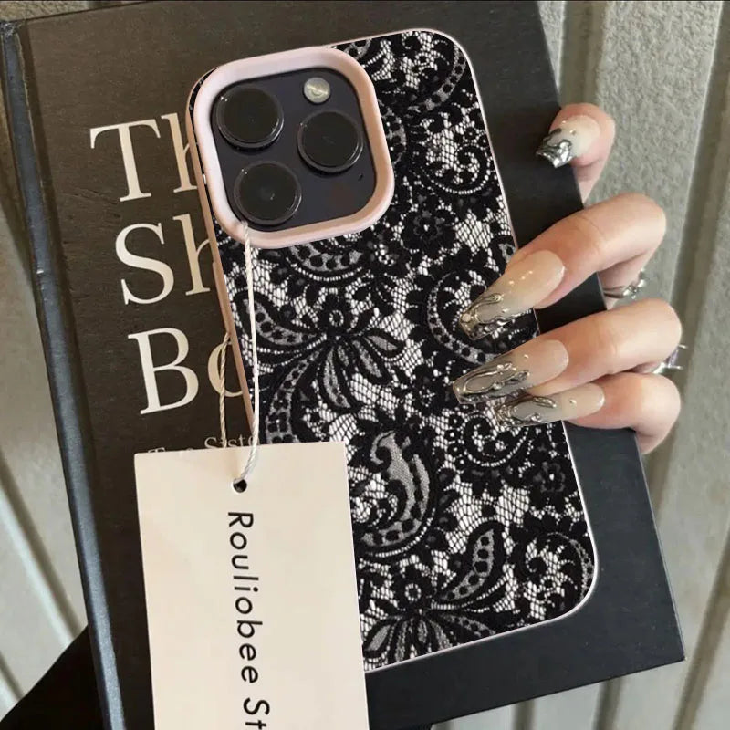 Black Lace Personalized Phone Case for iPhone 17 16 15 14 13 Pro Max