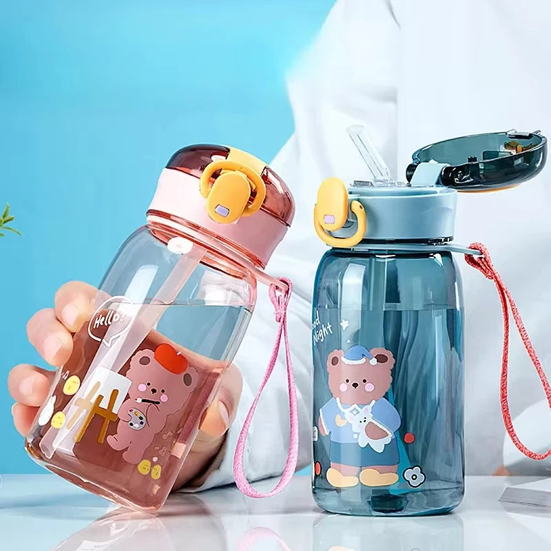 Cartoon Teddy Bear Kids Straw Water Cup Portable Bottle