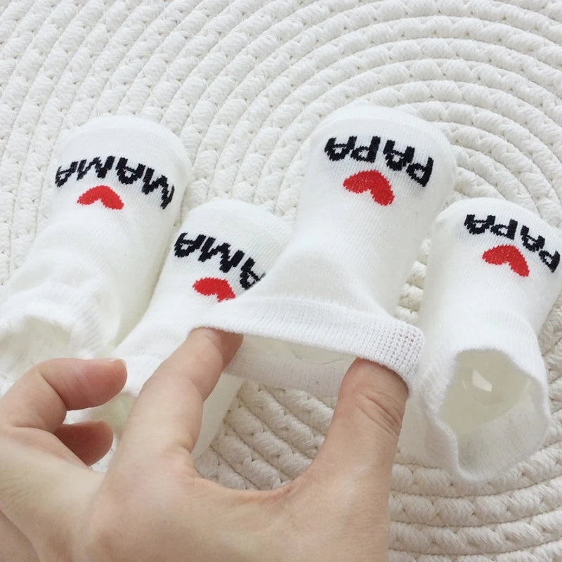 Newborn Baby Socks 2 Pairs Cute Mama Papa Cotton Crew Socks