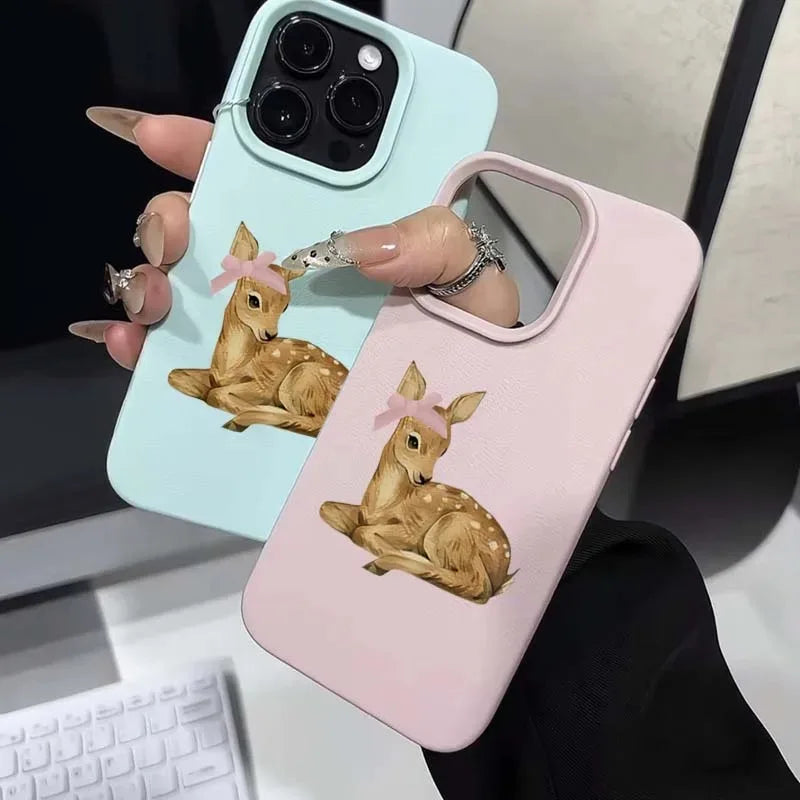 Retro Deer Lichee Pattern Case for iPhone 11 12 13 14 15 16 Pro Max
