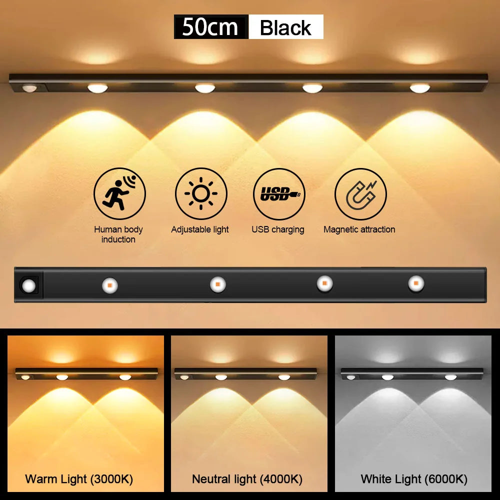 Wireless Motion Sensor LED Night Light – USB Rechargeable Cabinet Lamp