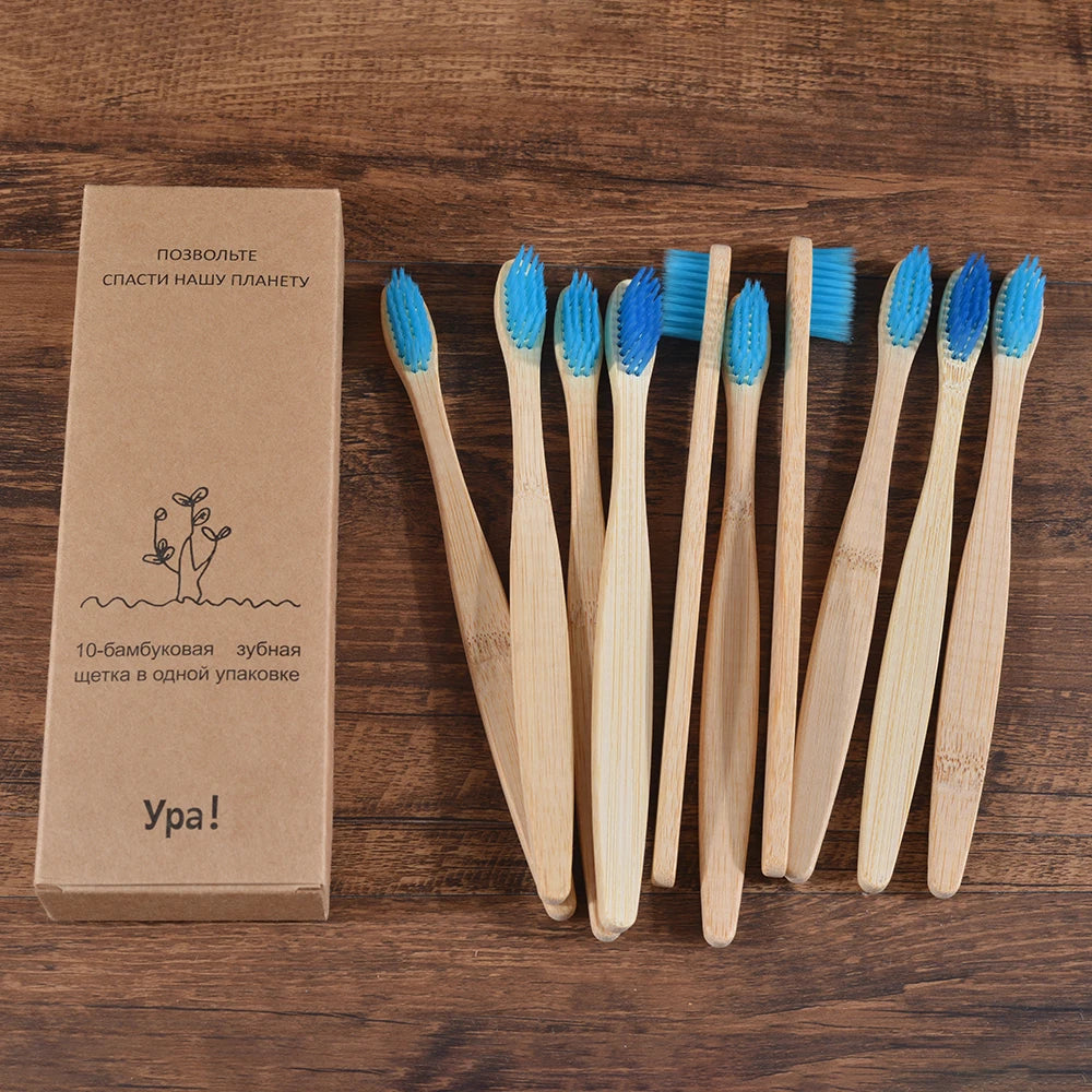 10PCS Bamboo Toothbrush Set Soft Charcoal Bristle Eco Dental Care