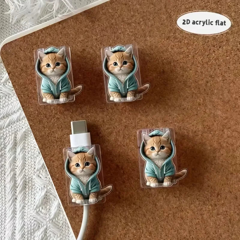 Cartoon Cat Cable Protectors (2-Pack) – Cute Charger Saver for USB-C Cables