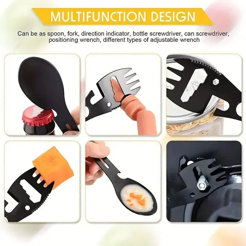 Outdoor Camping Fork Spoon Tool with Bottle Opener Portable Travel Cutlery