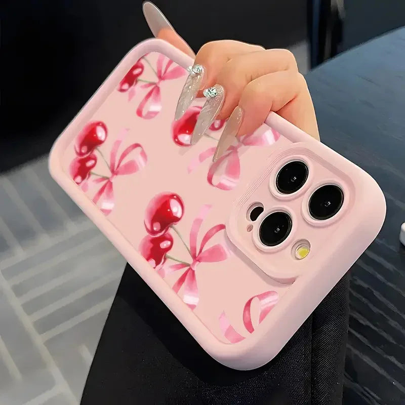 Cherry Print Silicone Case for iPhone 11 12 13 14 15 16 17 Air
