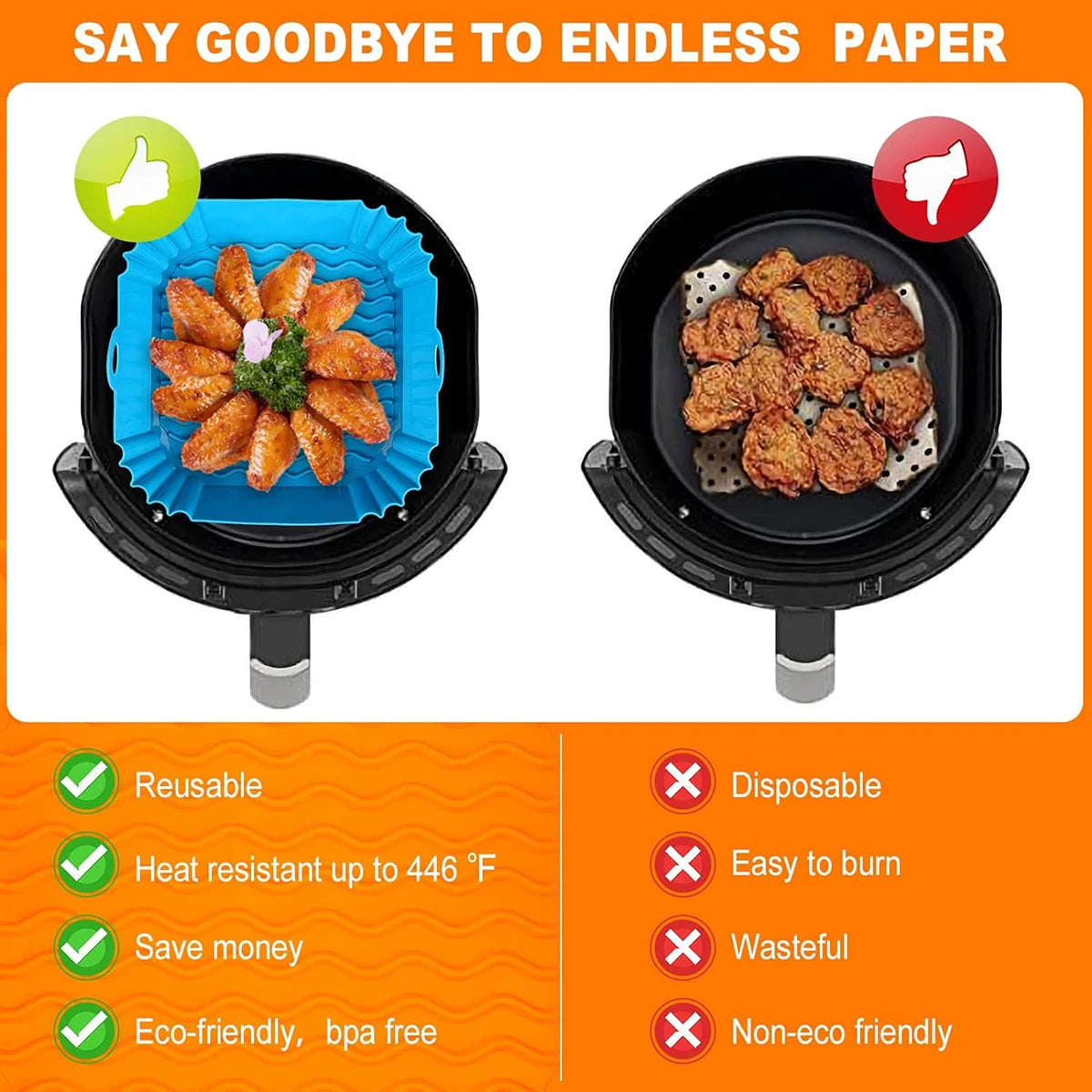 Air Fryer Silicone Liners Reusable Non-Stick Basket & Pizza Baking Tray