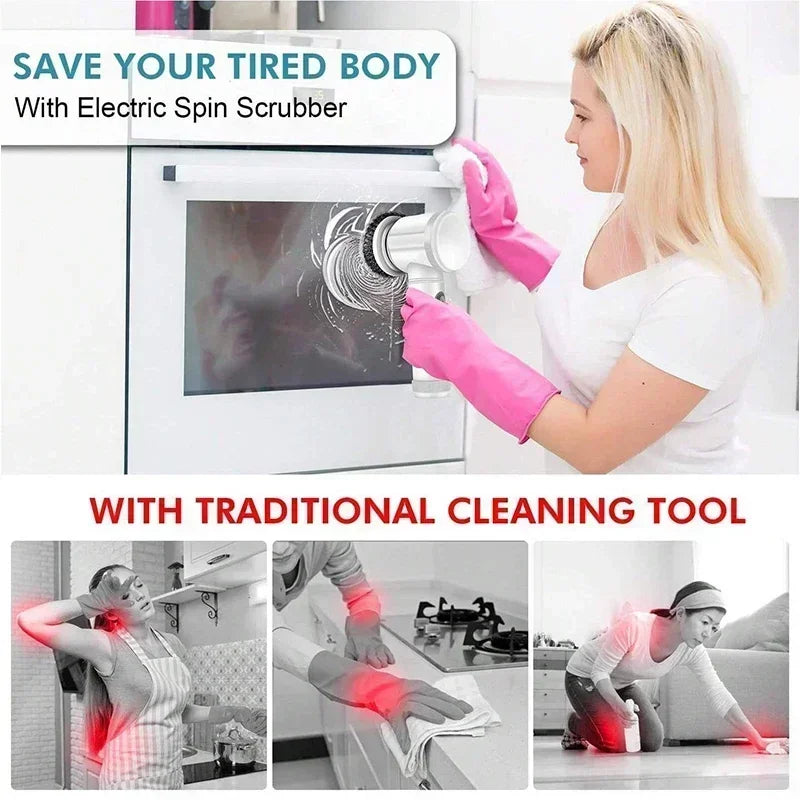 Cordless Electric Spin Scrubber 5 Brush Heads