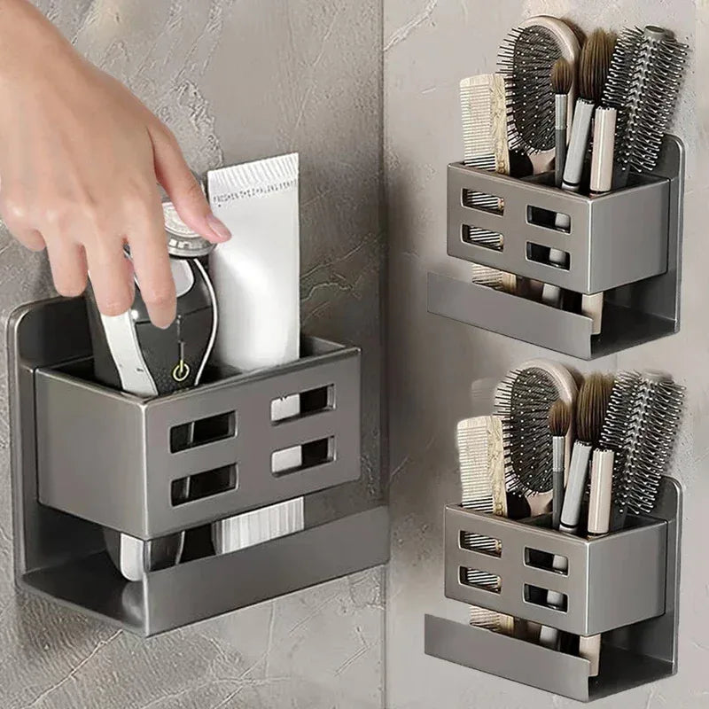 Hole-Free Bathroom Shelf Wall Mounted Toothbrush & Razor Organizer