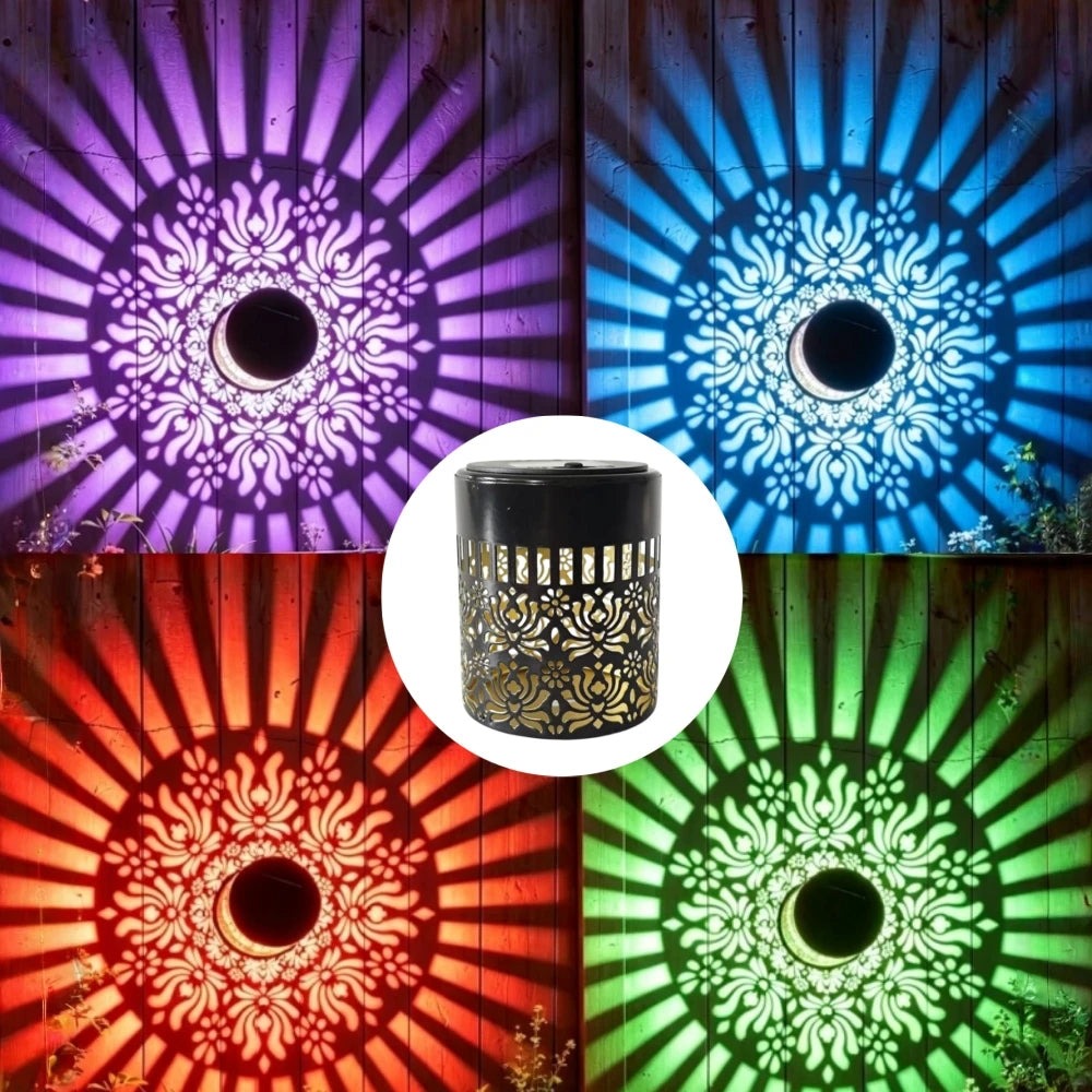 Color Changing Solar Peony Light Mandala Projection Garden Wall Lamp