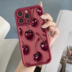Cherry Print Silicone Case for iPhone 11 12 13 14 15 16 17 Air