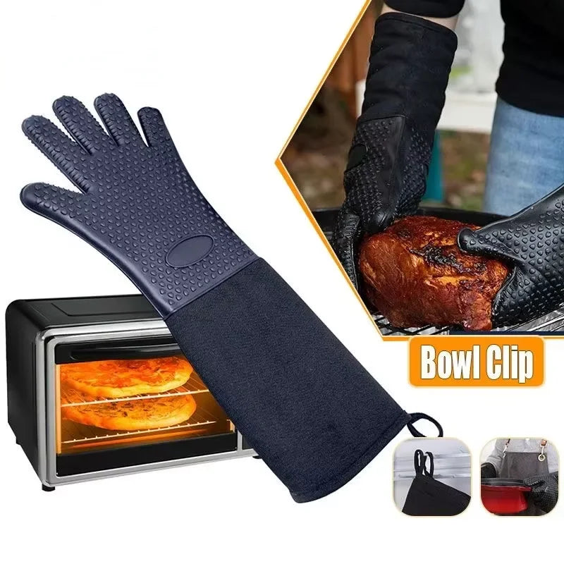 Extra Long Silicone Oven Mitts – Professional Heat Resistant Grill Gloves