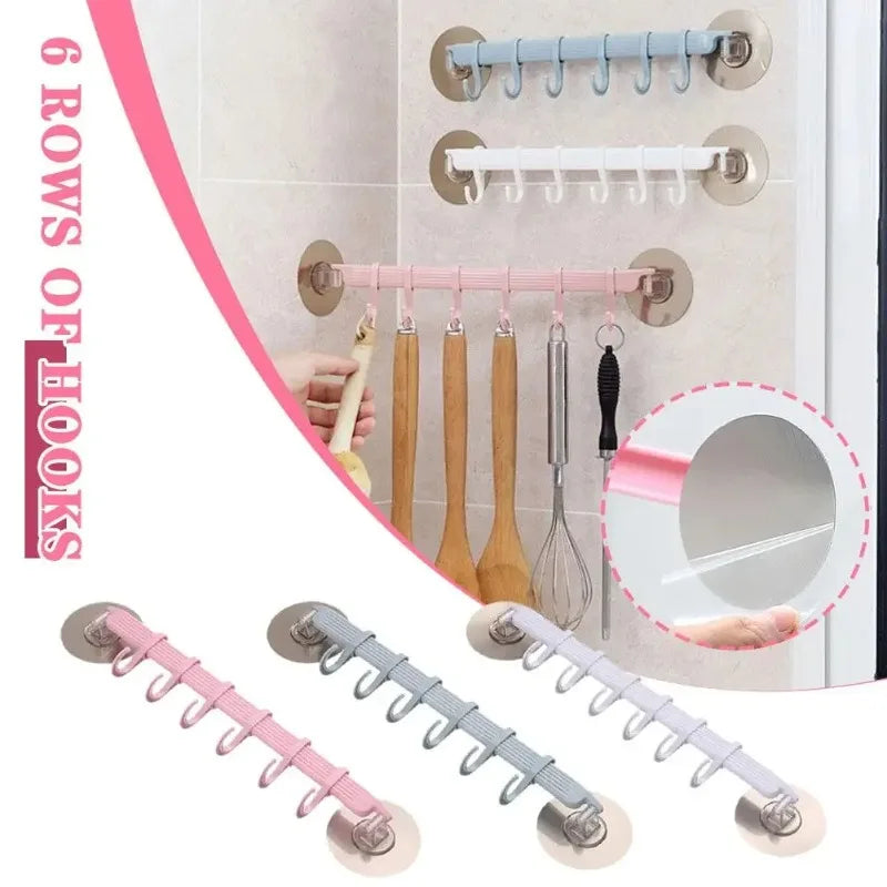 White Suction Cup Hook Rack 6-Row No-Drill Corner Wall Hanger